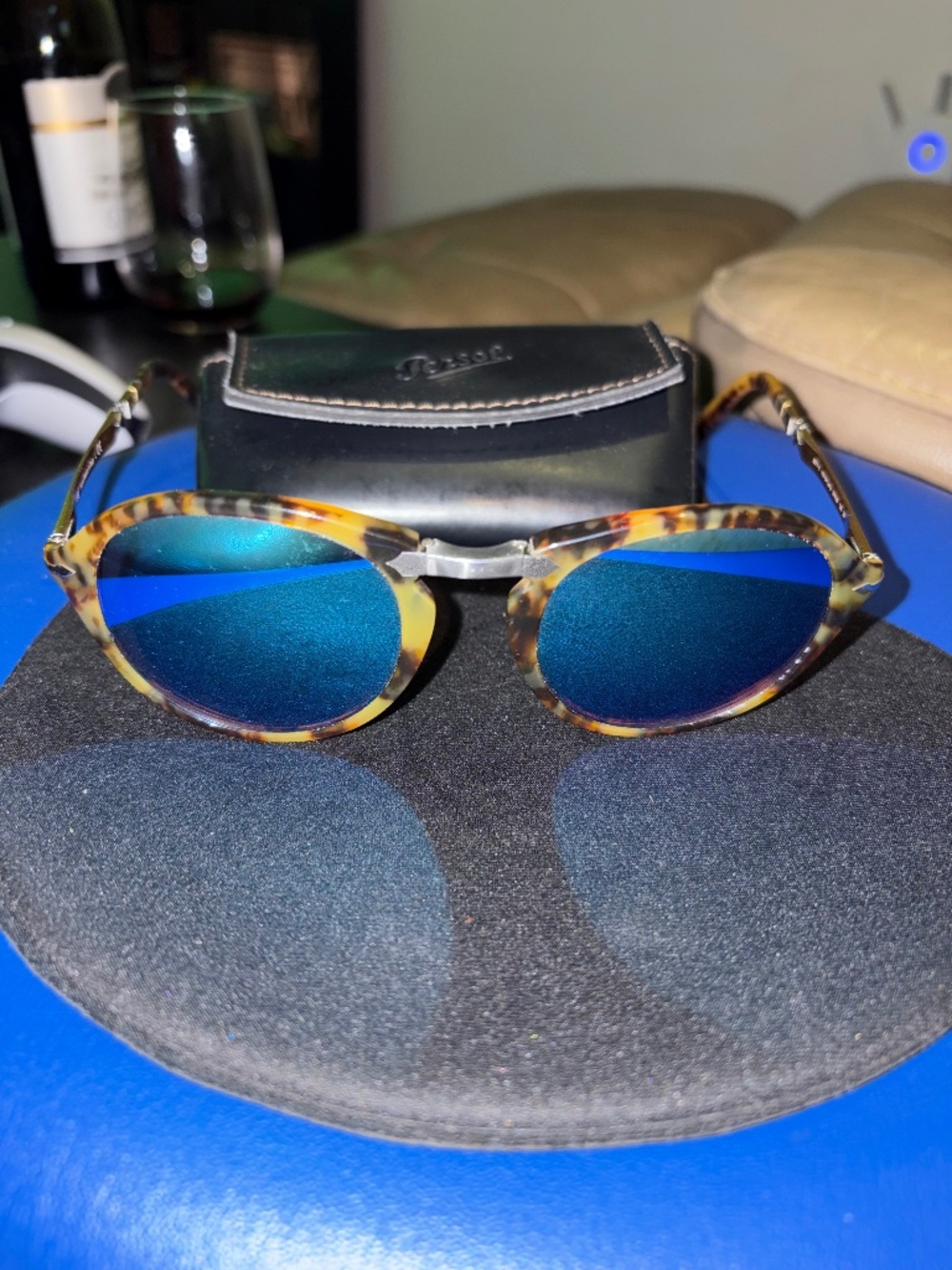 PERSOL PO 3274-S 108/56 50mm Caffe Brown Blue Folding Sunglasses